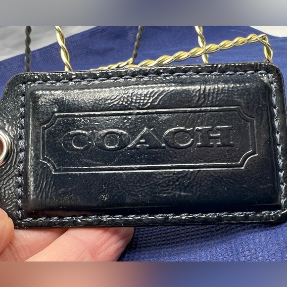 COACH Black Patent Leather Key Fob Bag Charm Keychain Hang Tag 3.5” X-Large - Picture 3 of 4